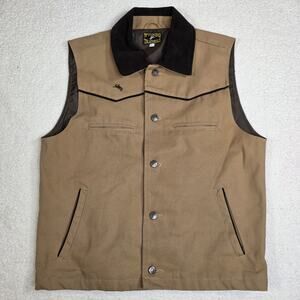 Wyoming Traders Men Sheridan Button Up Canvas Cowboy Vest Corduroy Collar Large